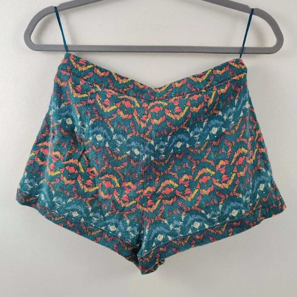 FREE PEOPLE Shorts Size 6 Western Aztec Lightweight Blue Orange Linen Spandex